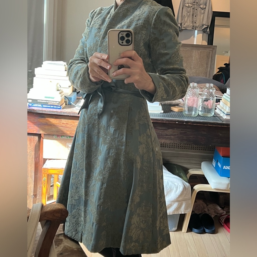 Elegant Green Jacquard Coat/Dress by Odille for Anthropologie